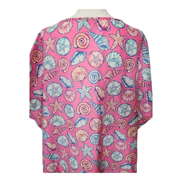 Simply Southern Pink Shell Pattern Beach Swim Coverup Poncho, Size Small Medium - Picture 12 of 12